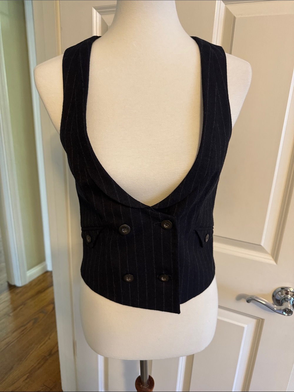 GAP Black Pinstripe Double-Breasted Crop Vest